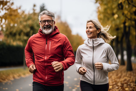 Senior Couple Jogging in the Parkの素材
