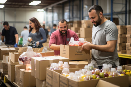 Volunteers Unite to Prepare Food Shipmentの素材