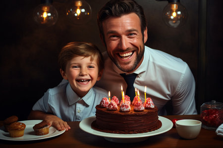 Father and Son Celebrate a Joyful Birthdayの素材