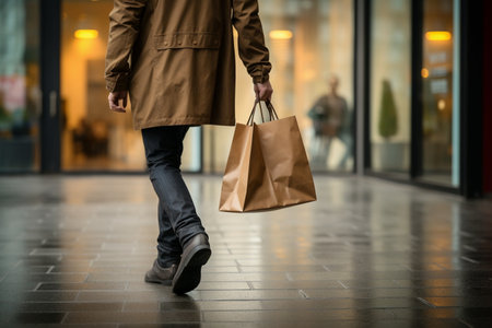 Man with Kraft Bag on the Goの素材
