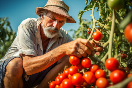 A Farmer's Careful Tomato Hand-Pickingの素材