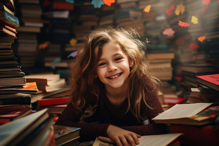 Happy Girl Surrounded by Knowledgeの素材