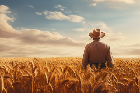 Proud Farmer Amidst the Golden Wheat Fieldsの素材