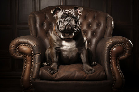 A Bull Dog's Serene Moment on a Vintage Leather Chairの素材