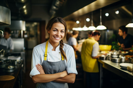 Cheerful Woman in the Restaurant Kitchenの素材