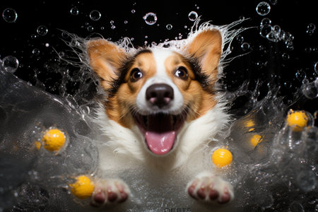 The Joyful Corgi's Summer Frolic with Foamの素材