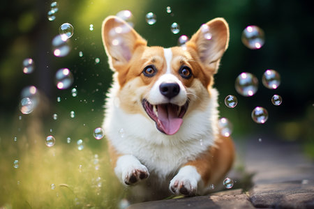 A Playful Dog's Bubbly Outdoor Adventureの素材