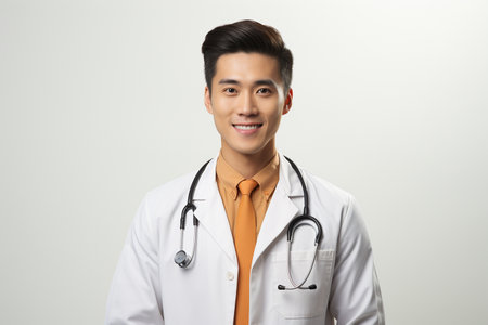 Asian Man in Doctor Uniform on Transparent Background. AIの素材