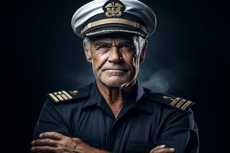 Mature Elderly Sailor with Crossed Arms on Transparent Background. AIの素材