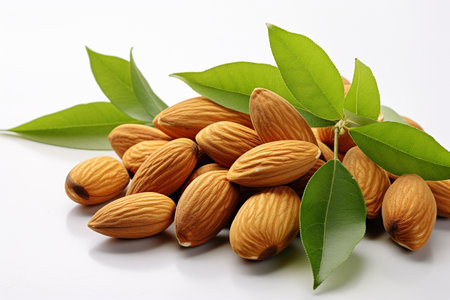 Almonds with Leaves Isolated on Transparent Background. AIの素材