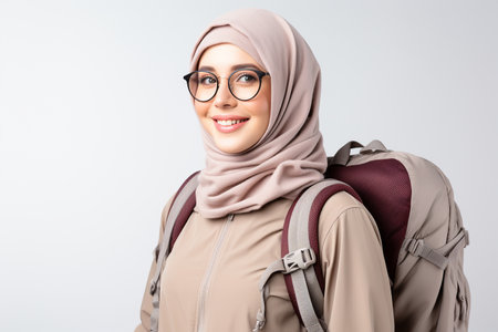 Islamic Girl Tourist Wearing Sunglasses Backpack on Transparent Background. AIの素材