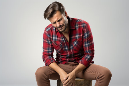 Man with Abdominal Pain Health Problem on Transparent Background. AIの素材