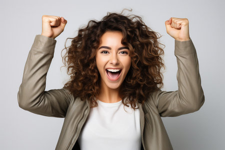 Young Woman Celebrating Victory on Transparent Background. AIの素材