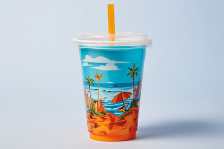 Plastic Cup with Straw on Transparent Background. AIの素材