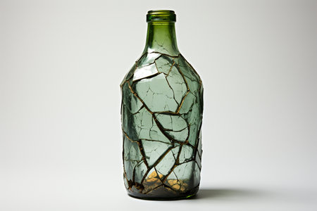 Cracked Green Glass Bottle white background.の素材