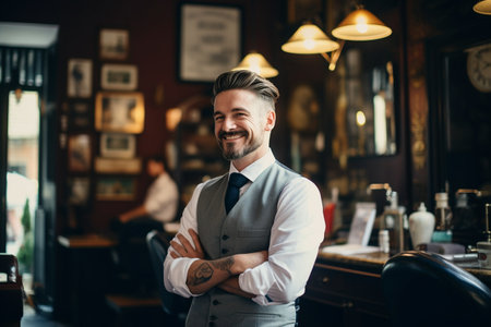 Portrait of a Friendly Barber Man with a Warm Smileの素材