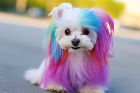 Stylish Grooming for the White Dog with Colored Hairの素材