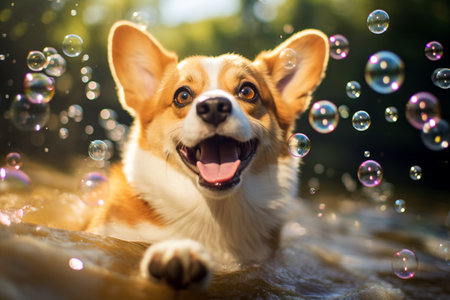 A Playful Dog's Bubbly Outdoor Adventureの素材