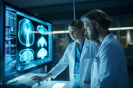 Doctor Analyzing Brain X-ray in Hospitalの素材