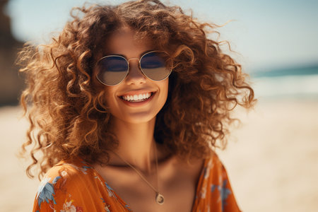 Portrait of a Beautiful Young Woman with Curly Hairの素材