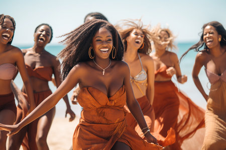 Happy African American Young Women Dancingの素材