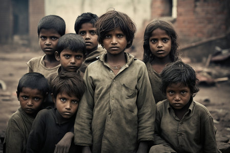 Group of Poor Beggar Children in Raxaulの素材