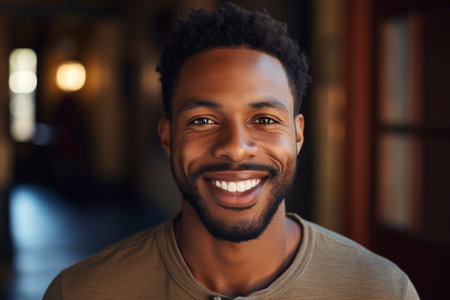 Handsome African American Man Smiling and Looking at Camera with Confidenceの素材