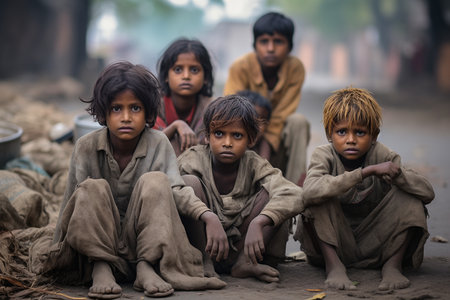 Group of Poor Beggar Children in Raxaulの素材