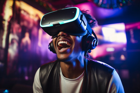 African American Man Thrilled with VR Experienceの素材