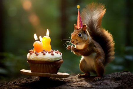 Squirrel with Hat and Cupcakeの素材