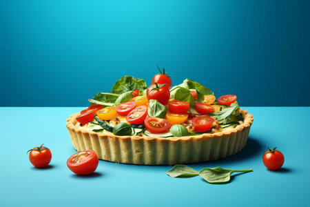 Tart with vegetables on a blue backgroundの素材