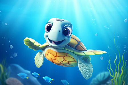 3D Cartoon Sea Turtle Charms in Aquatic Styleの素材