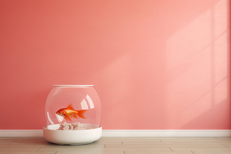 Aquarium with a Cute Goldfish in a Pink Roomの素材