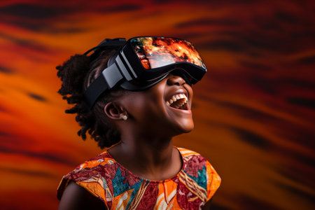 African Girl's Playful Virtual Reality Experienceの素材