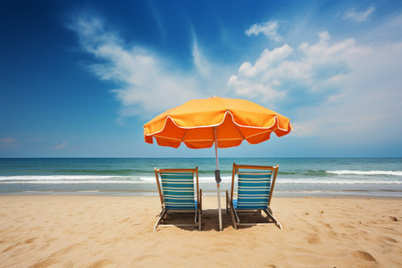 Beach Chairs and Umbrella on a Beautiful Beachの素材