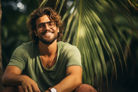 Carefree Male in Glasses with a Joyful Smileの素材