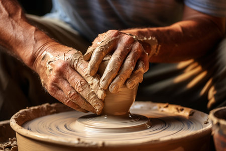 Close-Up of Hands Making a Cup on a Pottery Wheelの素材
