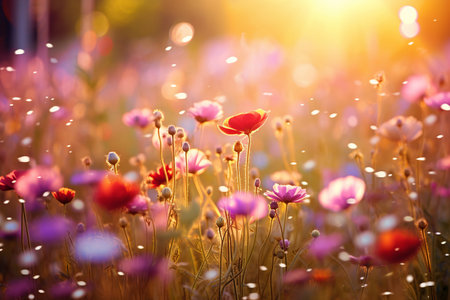 Colorful Flower Meadow with Sunbeamsの素材