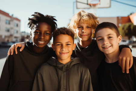 Diverse Young Boys Ready to Play Basketball Togetherの素材