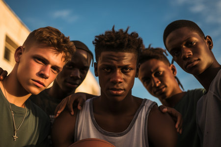 Diverse Young Boys Ready to Play Basketball Togetherの素材