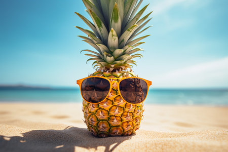 Chill Out with a Pineapple: A Refreshing Tropical Fruit on the Beachの素材