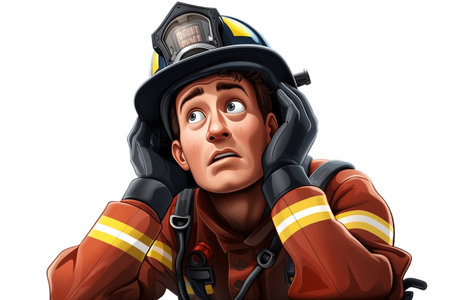 Fearful Firefighter Cartoon Character on a Transparent Background. AIの素材
