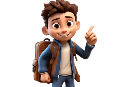 Eager Traveler - 3D Cartoon Character on Transparent Background. AIの素材