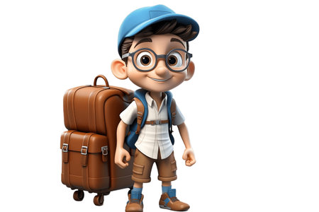 Eager Traveler - 3D Cartoon Character on Transparent Background. AIの素材