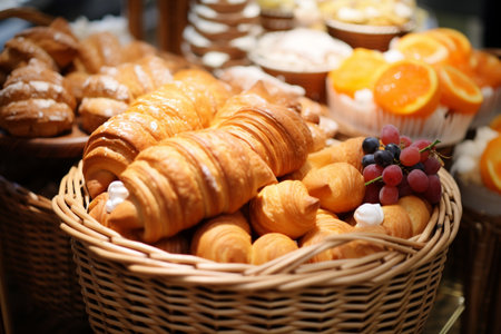 Abundance of Sweet Pastries in Baskets on a Buffet Table.の素材