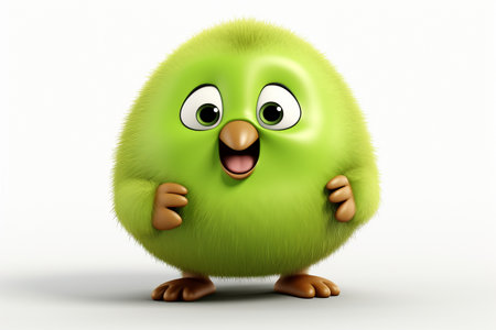 3D Cute Cartoon Kiwi Character on a White Backgroundの素材