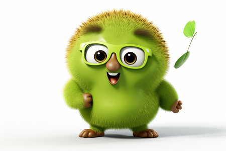 3D Cute Cartoon Kiwi Character on a White Backgroundの素材