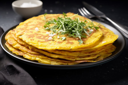 Homemade Socca or Farinata on Grey Background.の素材