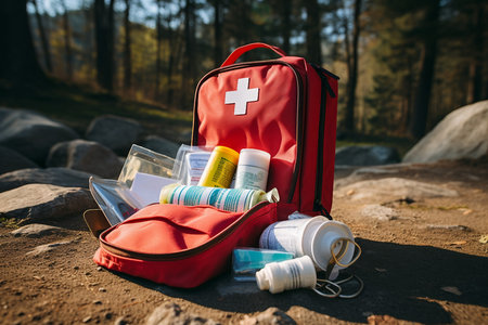 First Aid Kit Conveniently Stored in a Backpack.の素材