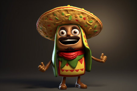 3D Cartoon Mexican Character for Tacos and Burritos Generative By Ai.の素材